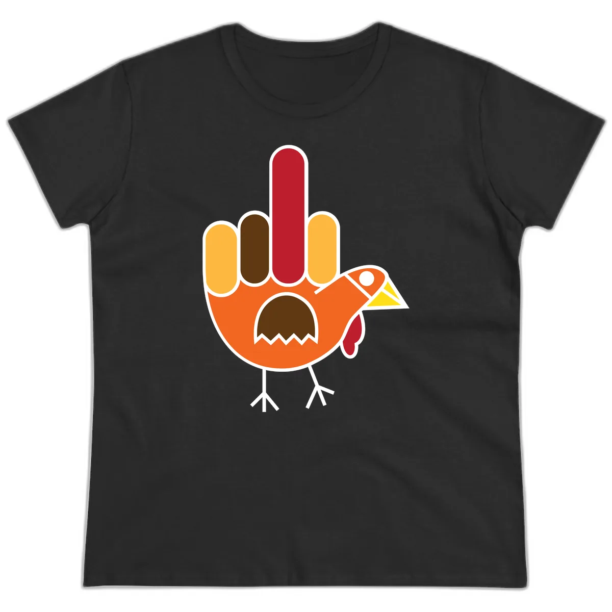 Turkey Hand Gesture Thanksgiving Ladies Tee in Black