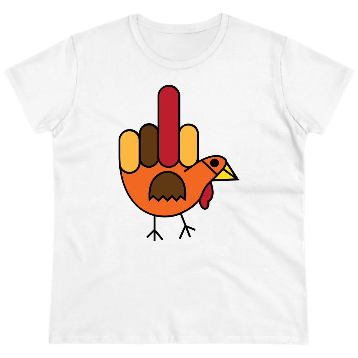 Turkey Hand Gesture Thanksgiving Ladies Tee in White