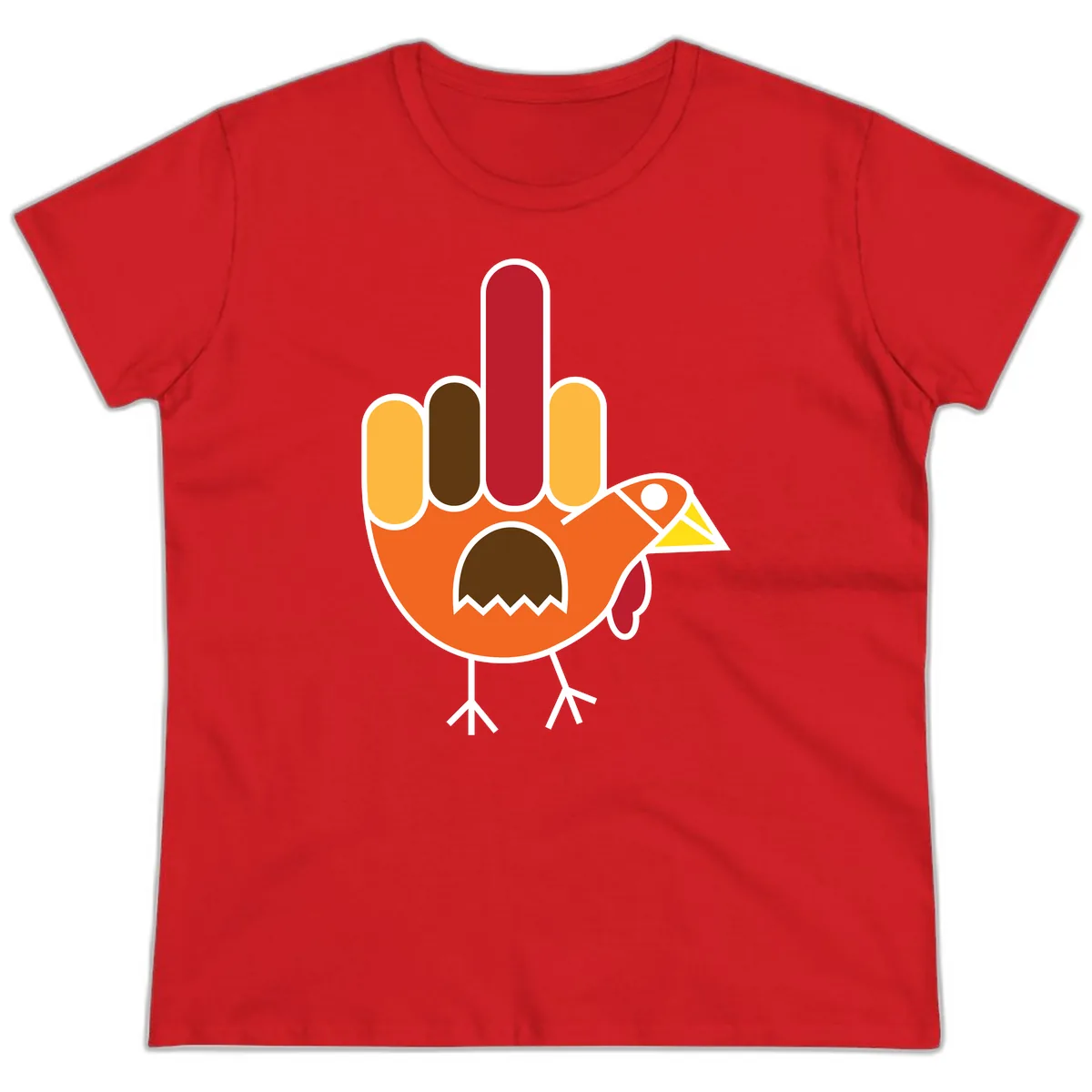 Turkey Hand Gesture Thanksgiving Ladies Tee in Red