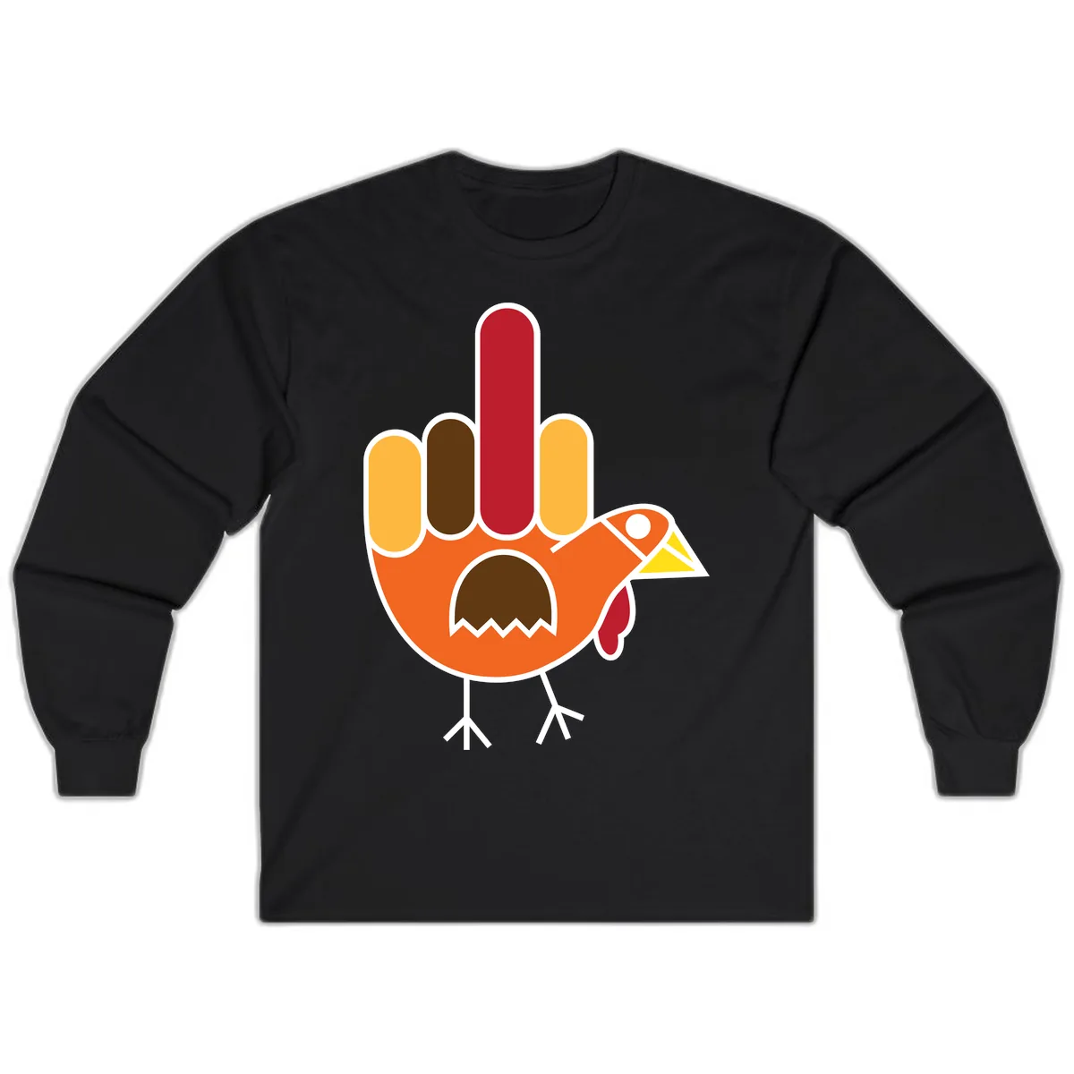 Turkey Hand Gesture Thanksgiving Long Sleeve in Black