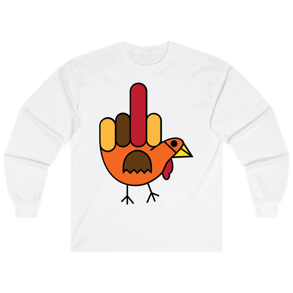 Turkey Hand Gesture Thanksgiving Long Sleeve in White