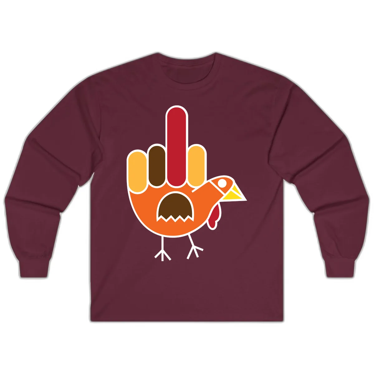 Turkey Hand Gesture Thanksgiving Long Sleeve in Maroon