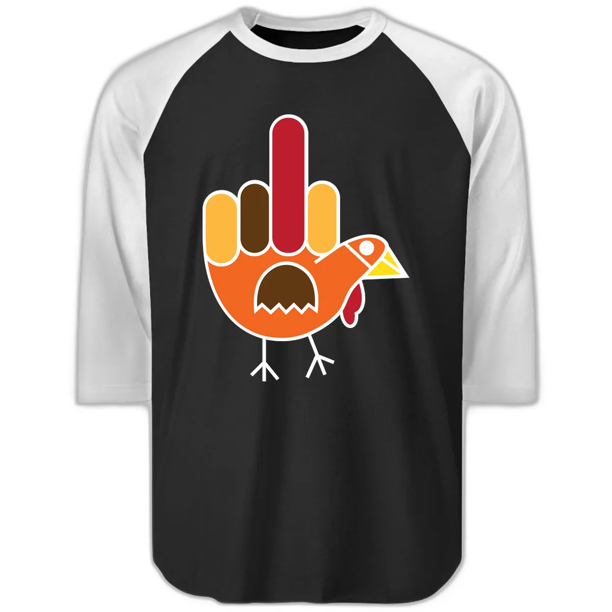 Turkey Hand Gesture Thanksgiving Raglan 3/4 in Black White
