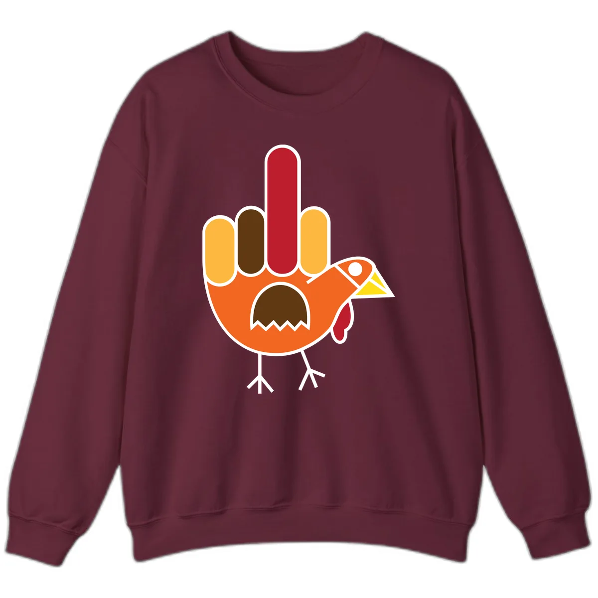 Turkey Hand Gesture Thanksgiving Sweatshirt in Maroon