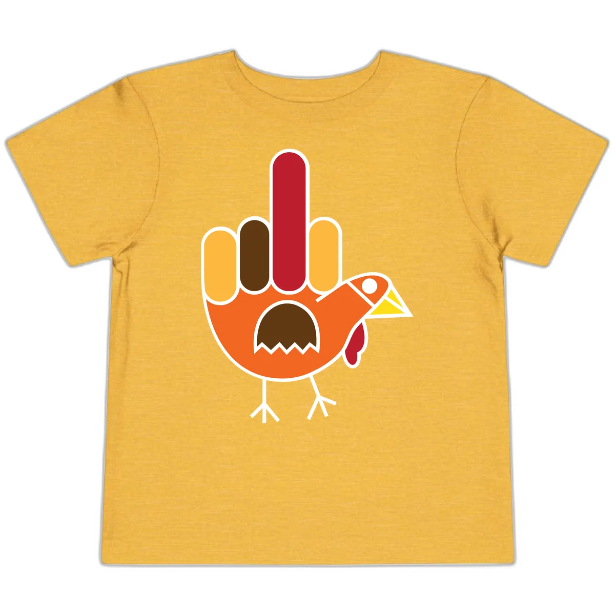 Turkey Hand Gesture Thanksgiving Toddler T-Shirt in Heather Yellow Gold