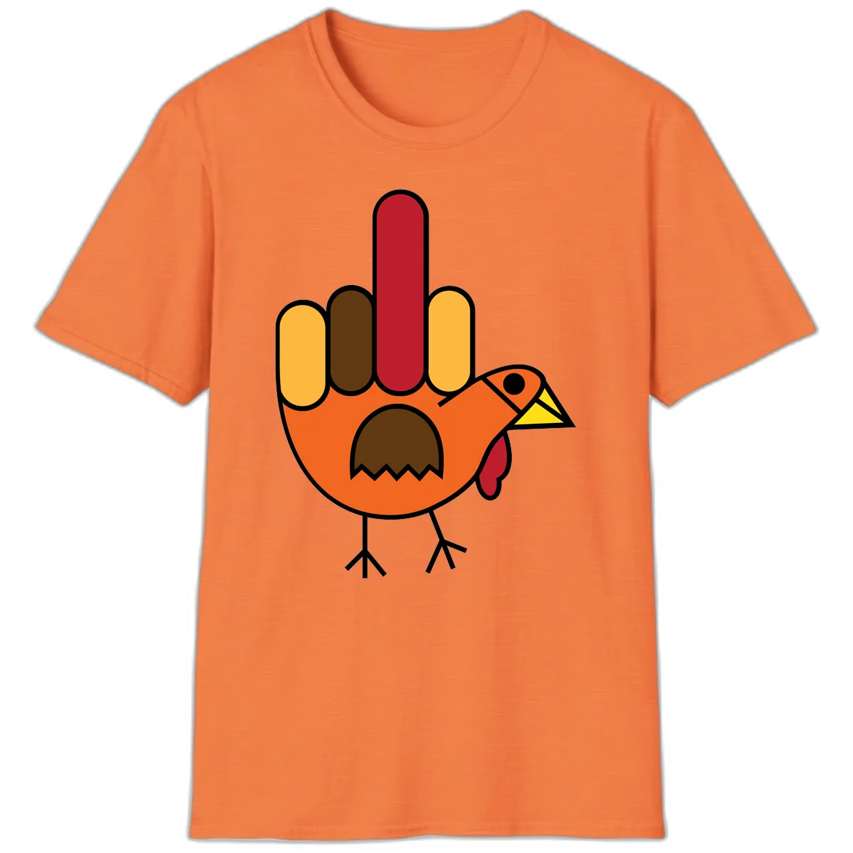 Turkey Hand Gesture Thanksgiving T-Shirt in Heather Orange
