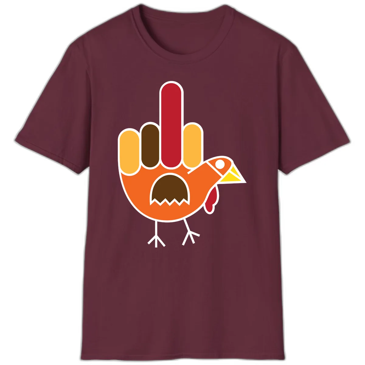 Turkey Hand Gesture Thanksgiving T-Shirt in Maroon
