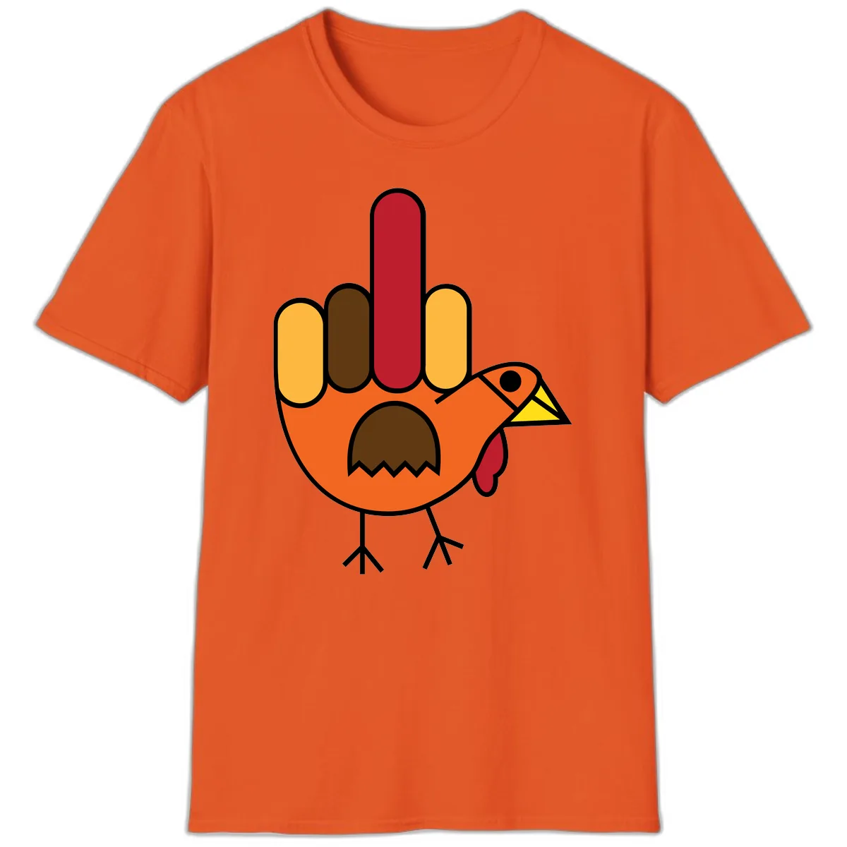 Turkey Hand Gesture Thanksgiving T-Shirt in Orange