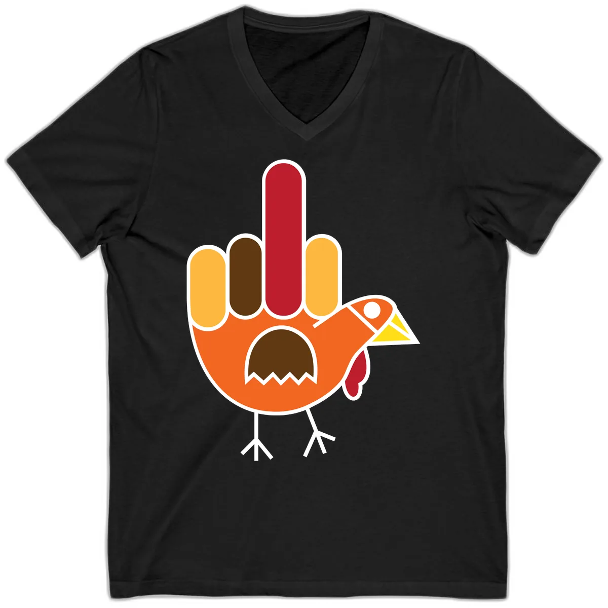 Turkey Hand Gesture Thanksgiving V-Neck in Black
