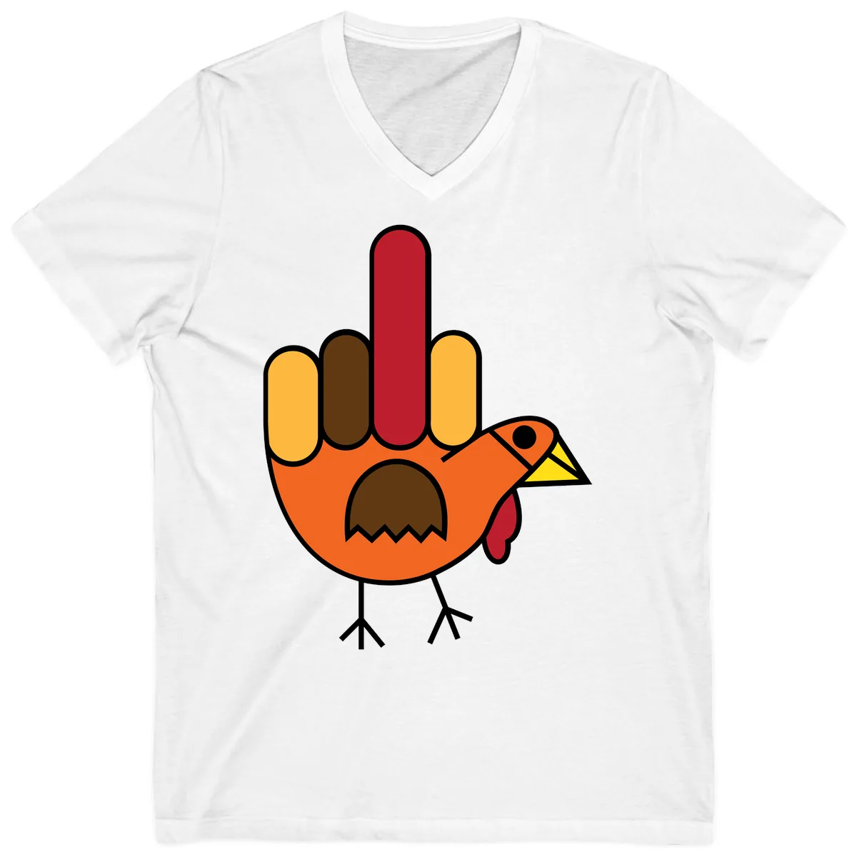 Turkey Hand Gesture Thanksgiving V-Neck in White