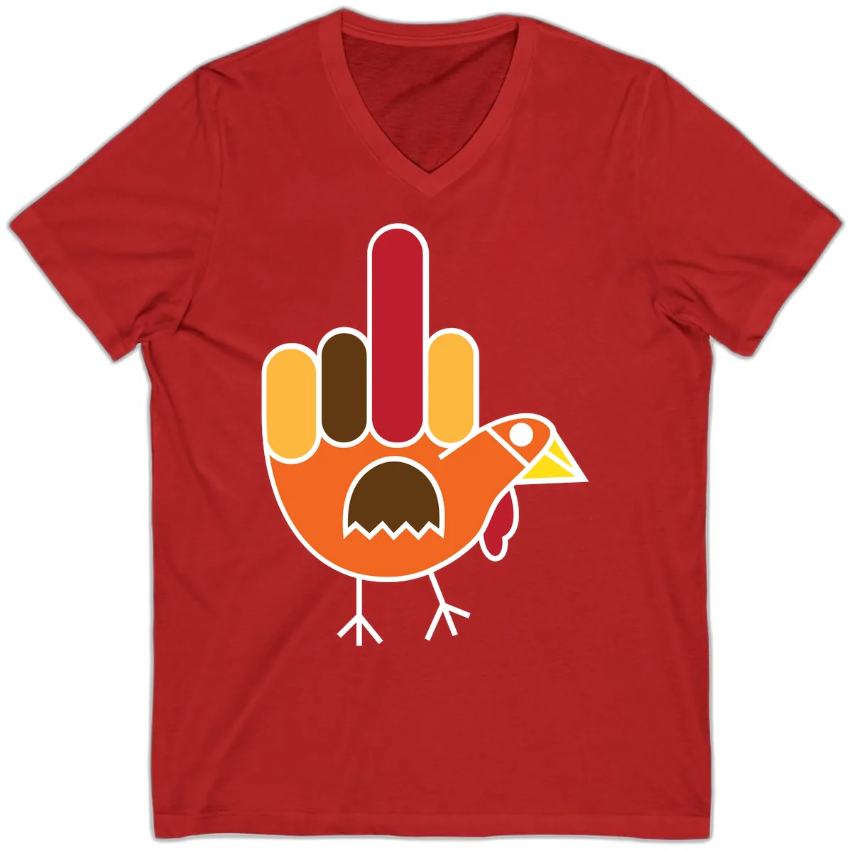 Turkey Hand Gesture Thanksgiving V-Neck in Red