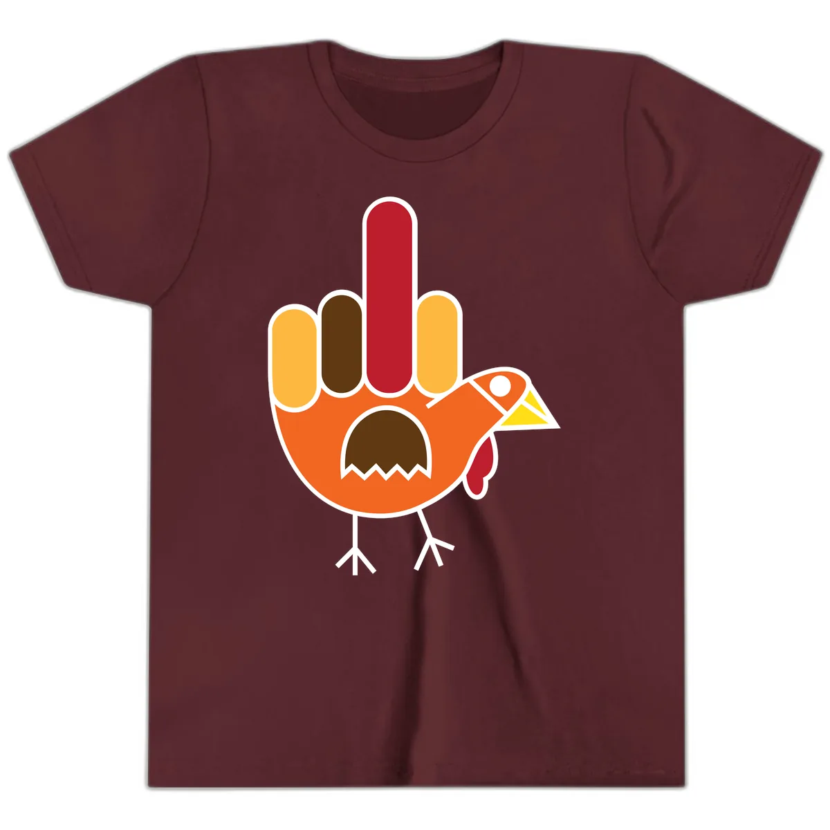 Turkey Hand Gesture Thanksgiving Youth T-Shirt in Maroon