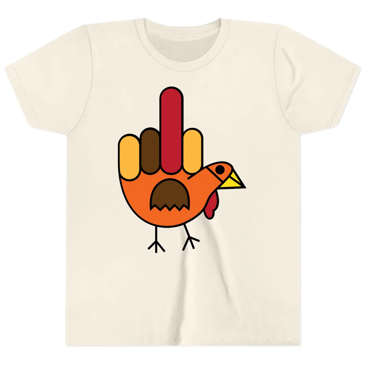 Turkey Hand Gesture Thanksgiving Youth T-Shirt in Natural