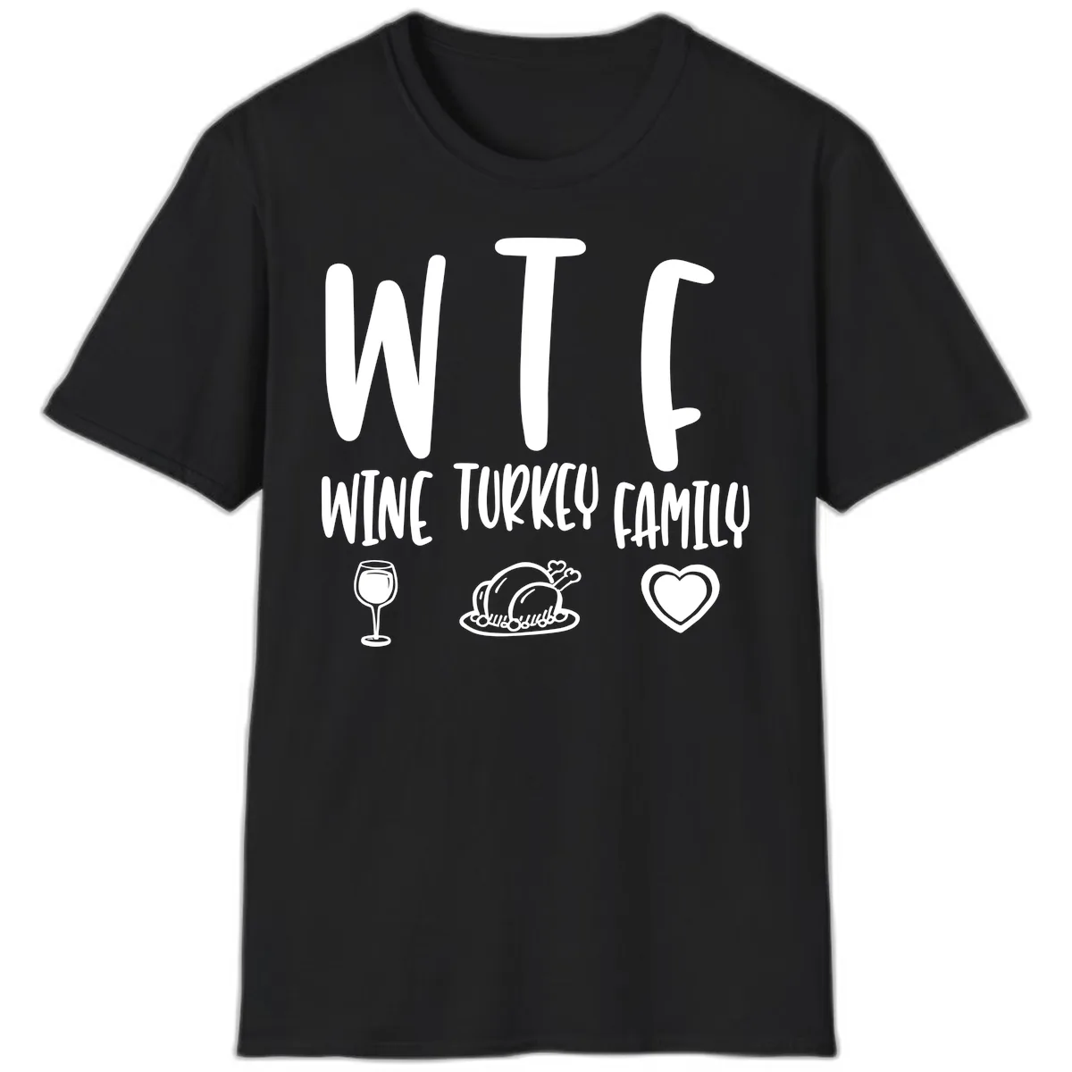 Wine Turkey Family Holiday Saying T-Shirt in Black