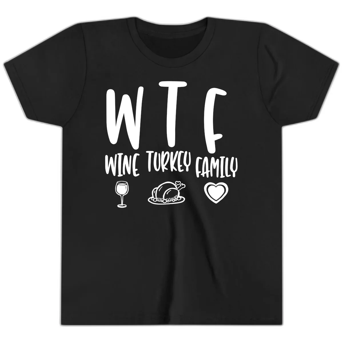 Wine Turkey Family Holiday Saying Youth T-Shirt in Black