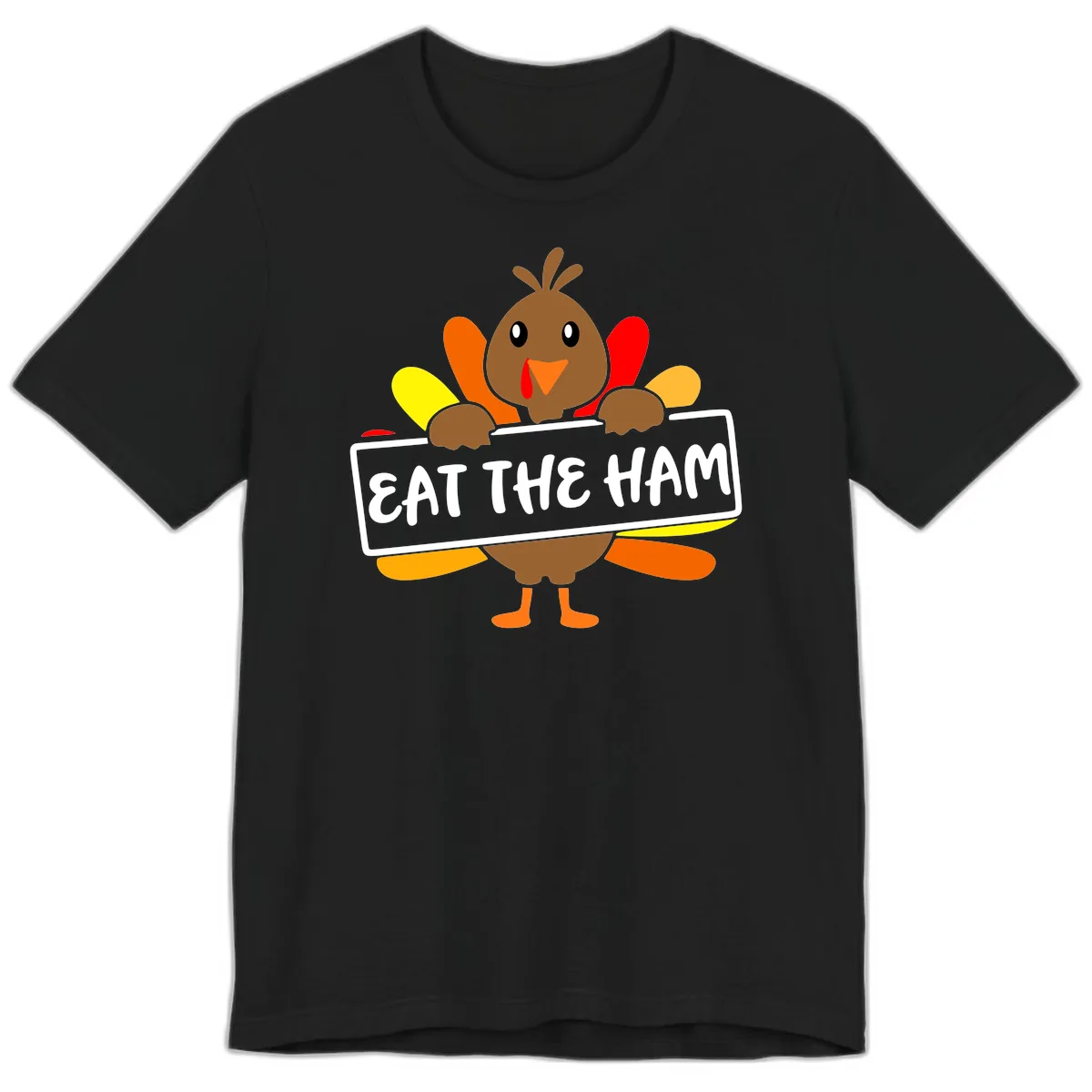Turkey Holding Eat The Ham Sign Premium T-Shirt in Black