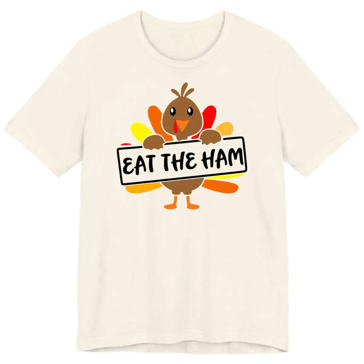 Turkey Holding Eat The Ham Sign Premium T-Shirt in Natural