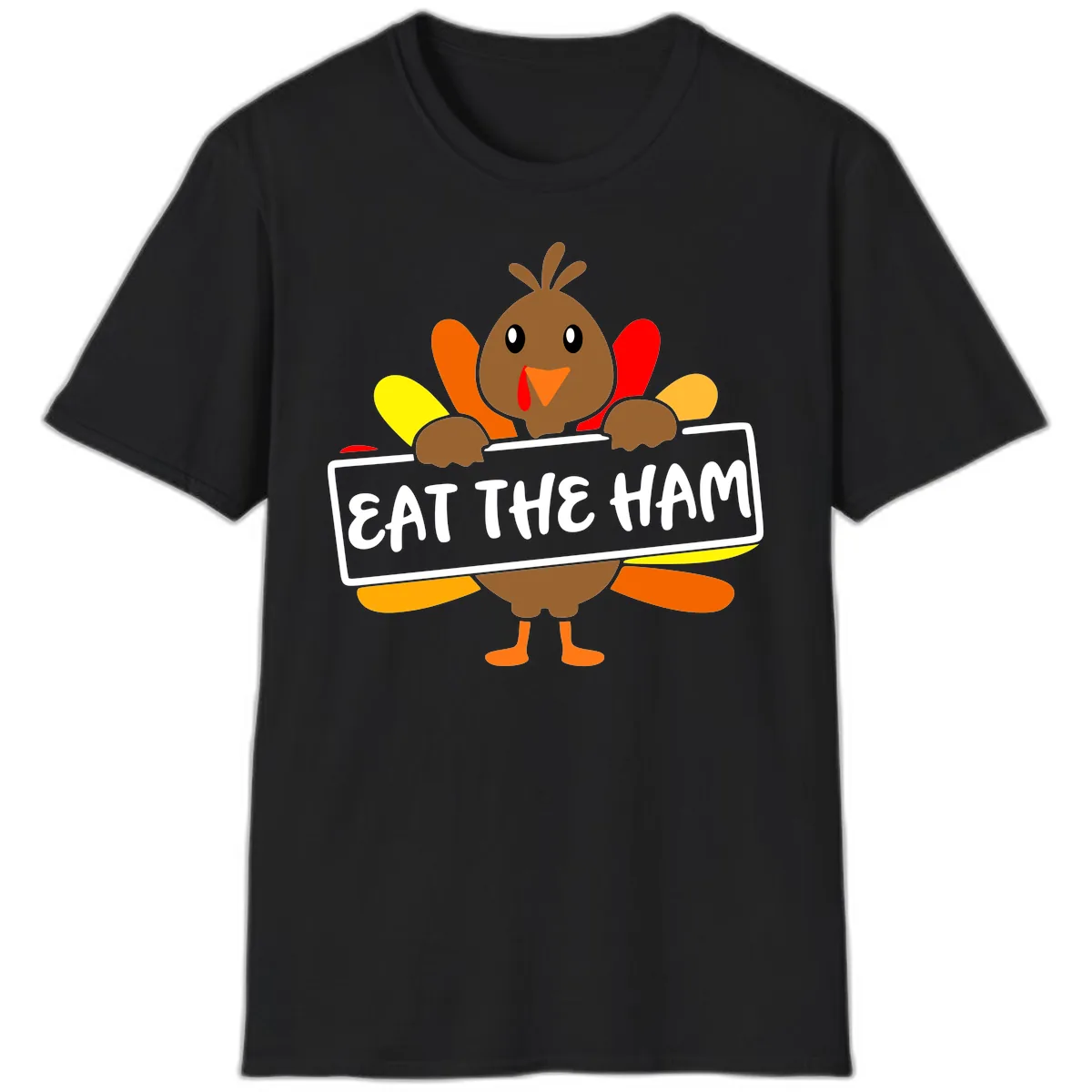 Turkey Holding Eat The Ham Sign T-Shirt in Black