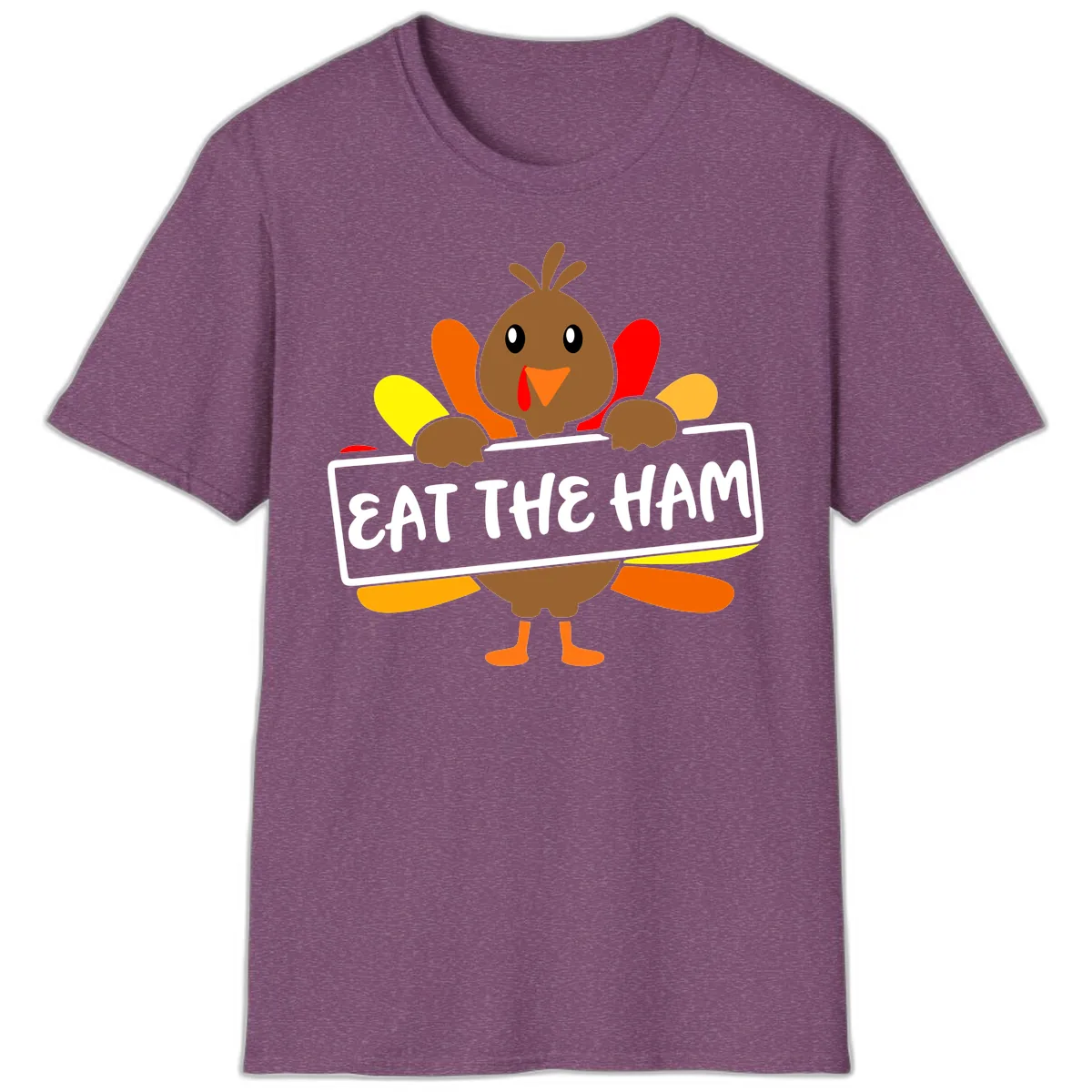 Turkey Holding Eat The Ham Sign T-Shirt in Heather Maroon