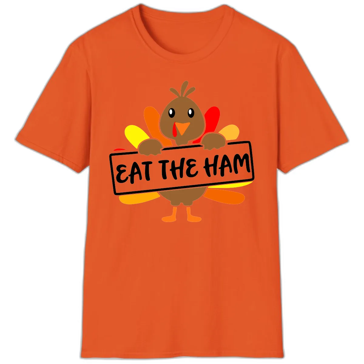 Turkey Holding Eat The Ham Sign T-Shirt in Orange