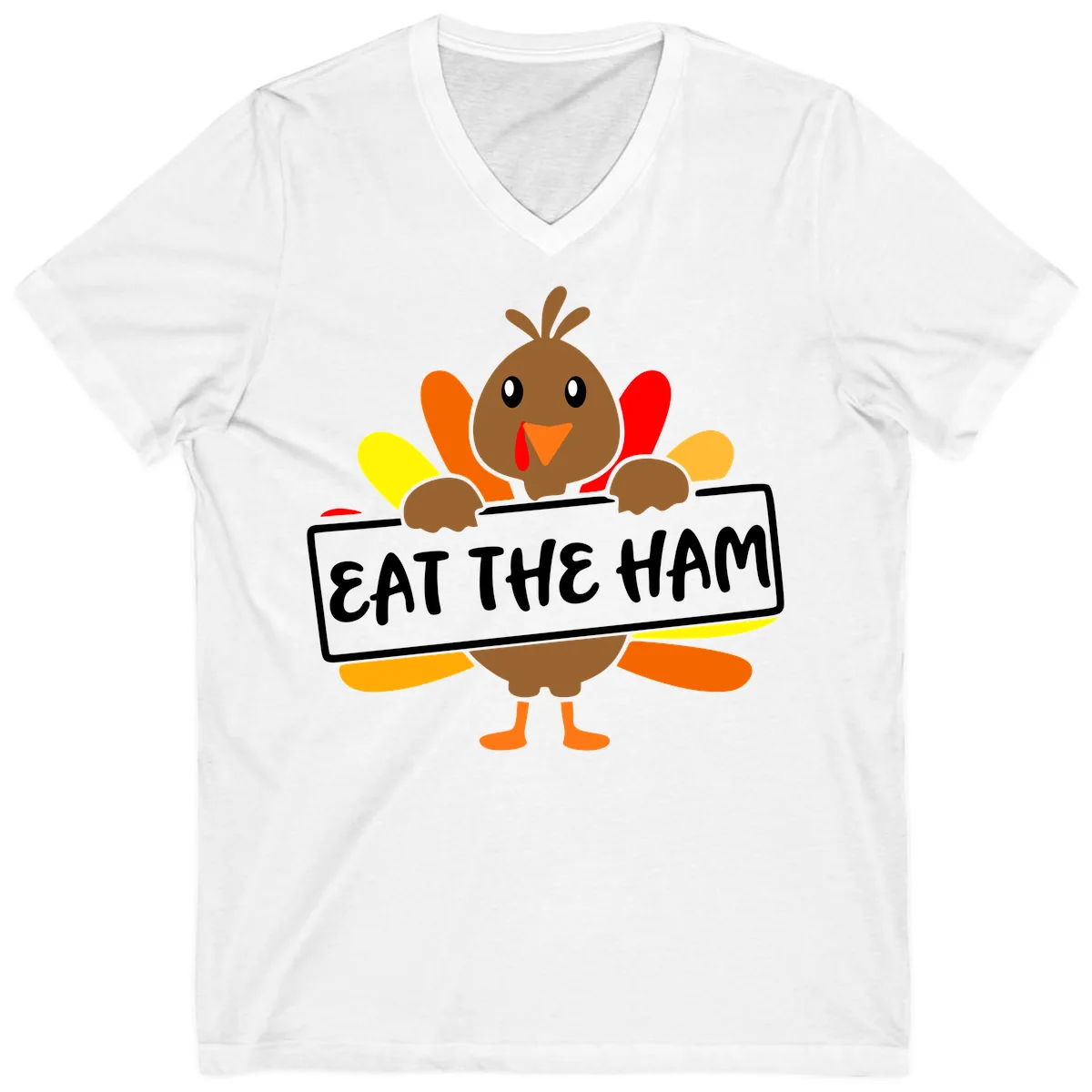 Turkey Holding Eat The Ham Sign V-Neck in White