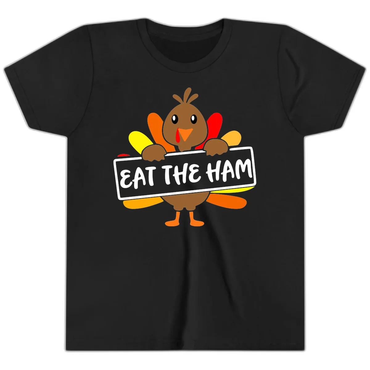Turkey Holding Eat The Ham Sign Youth T-Shirt in Black