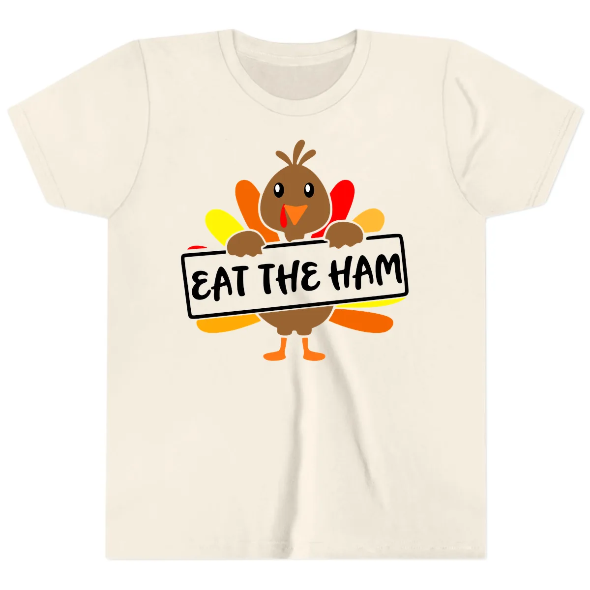 Turkey Holding Eat The Ham Sign Youth T-Shirt in Natural