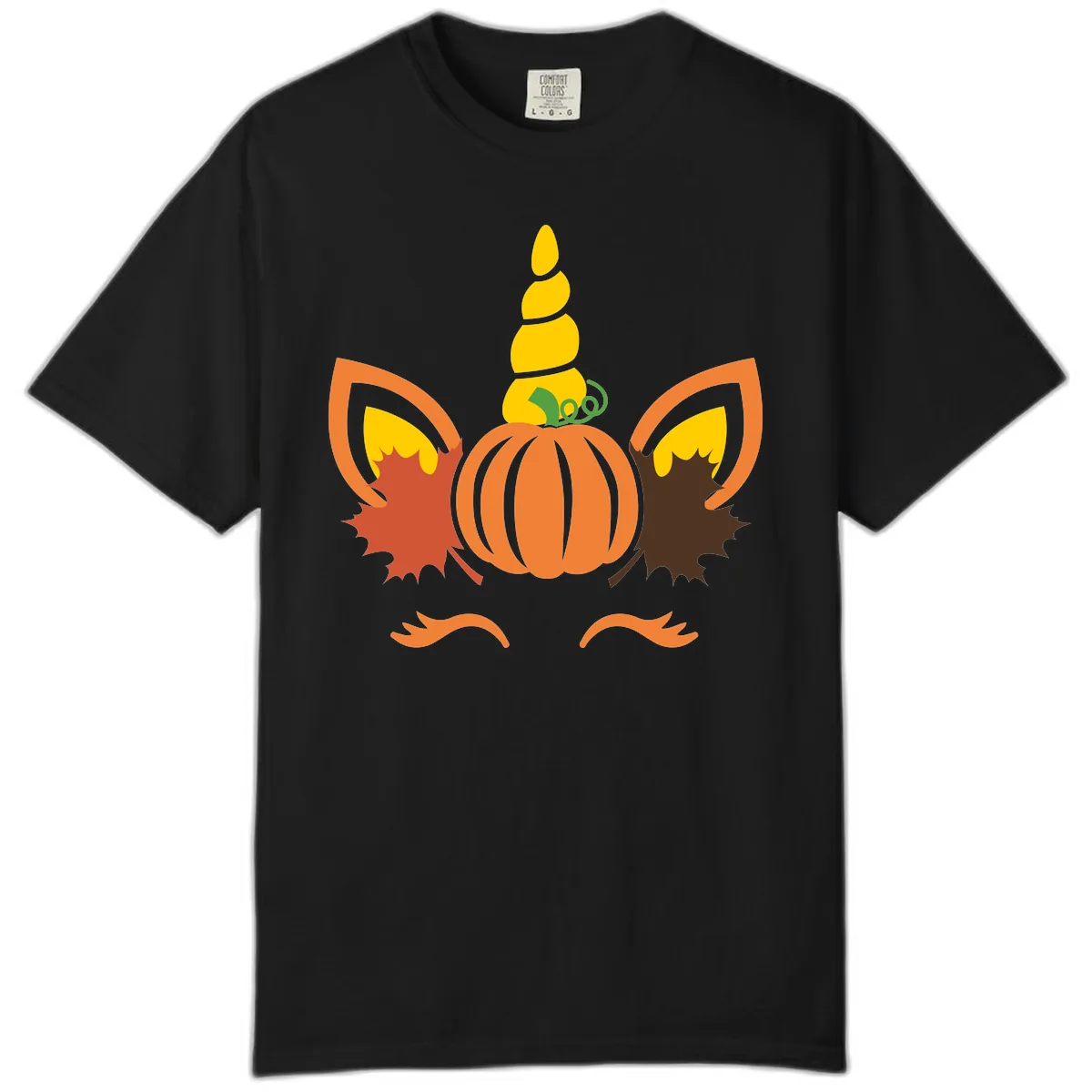 Autumn Unicorn Pumpkin Face Comfort Color in Black