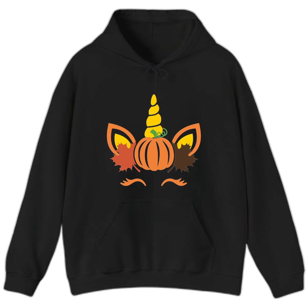 Autumn Unicorn Pumpkin Face Hoodie in Black