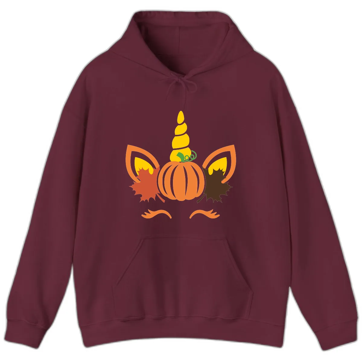 Autumn Unicorn Pumpkin Face Hoodie in Maroon