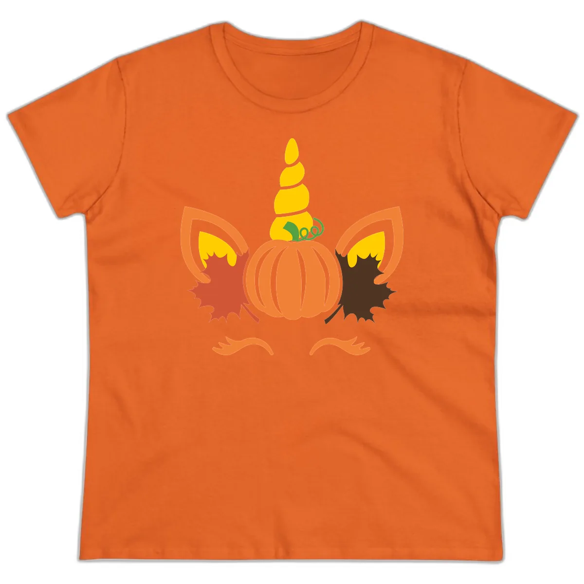 Autumn Unicorn Pumpkin Face Ladies Tee in Orange