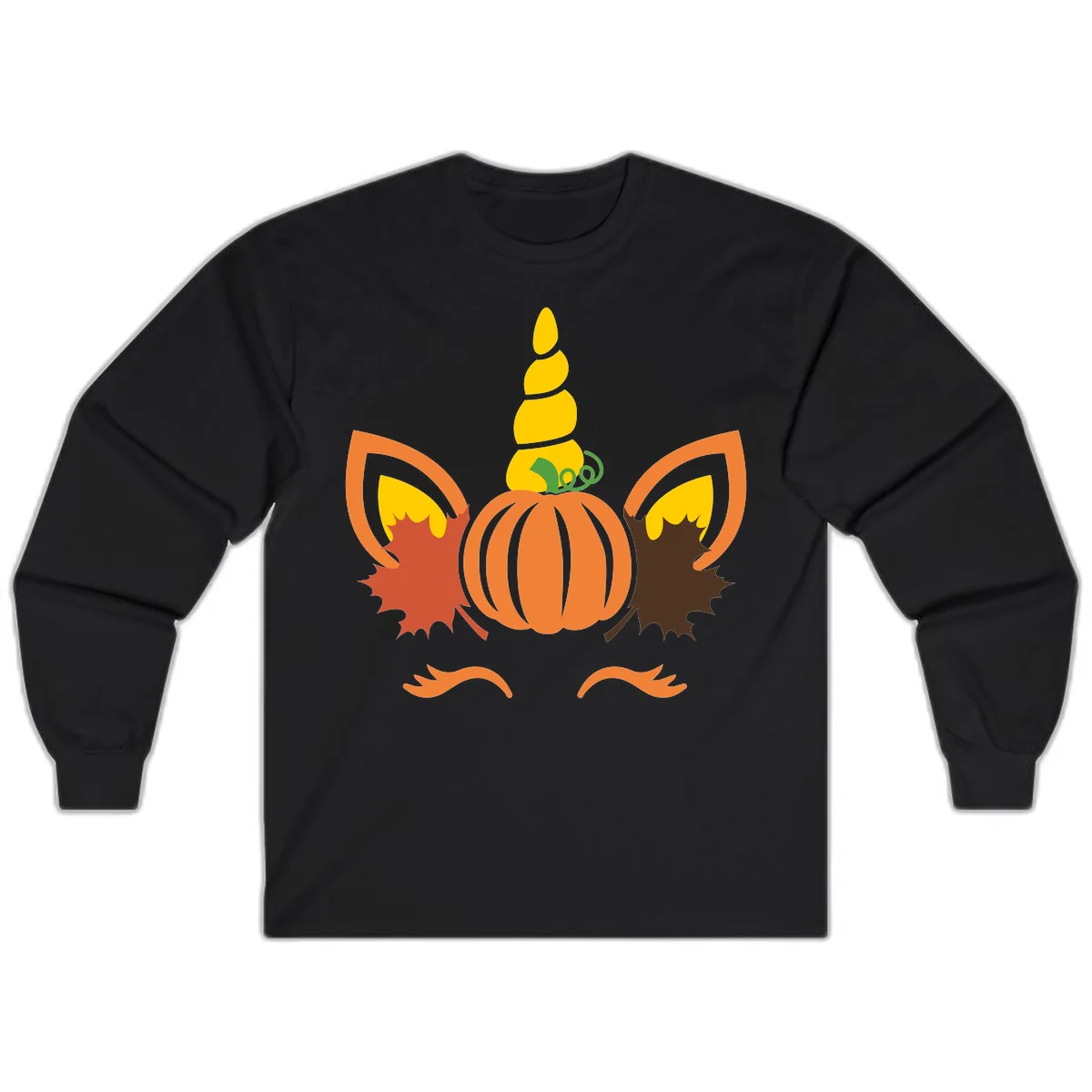 Autumn Unicorn Pumpkin Face Long Sleeve in Black