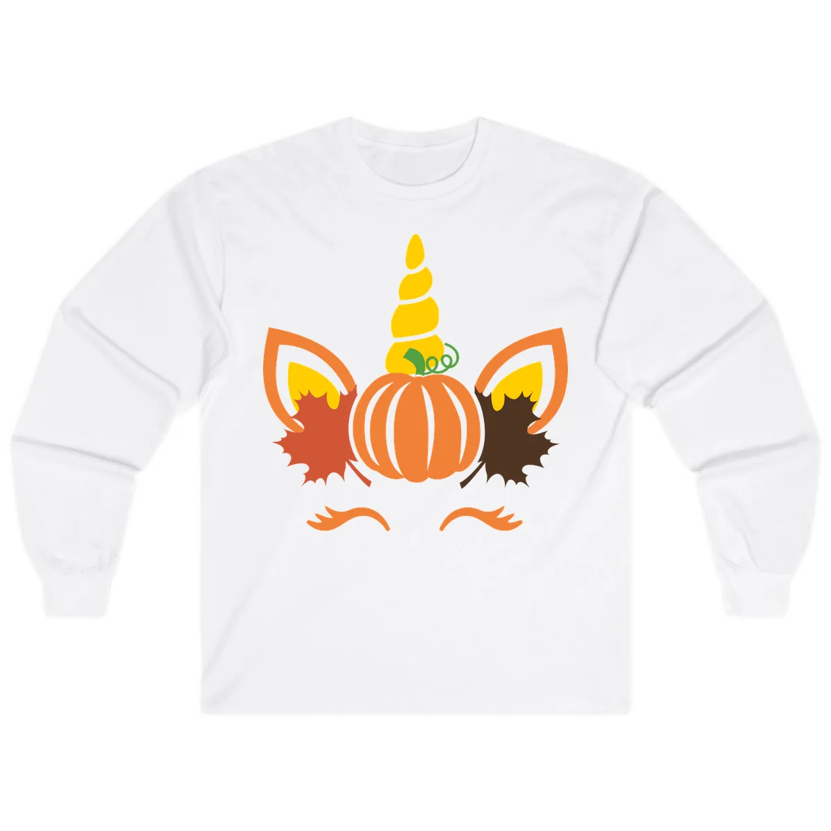 Autumn Unicorn Pumpkin Face Long Sleeve in White