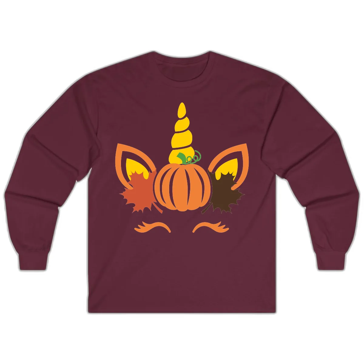 Autumn Unicorn Pumpkin Face Long Sleeve in Maroon