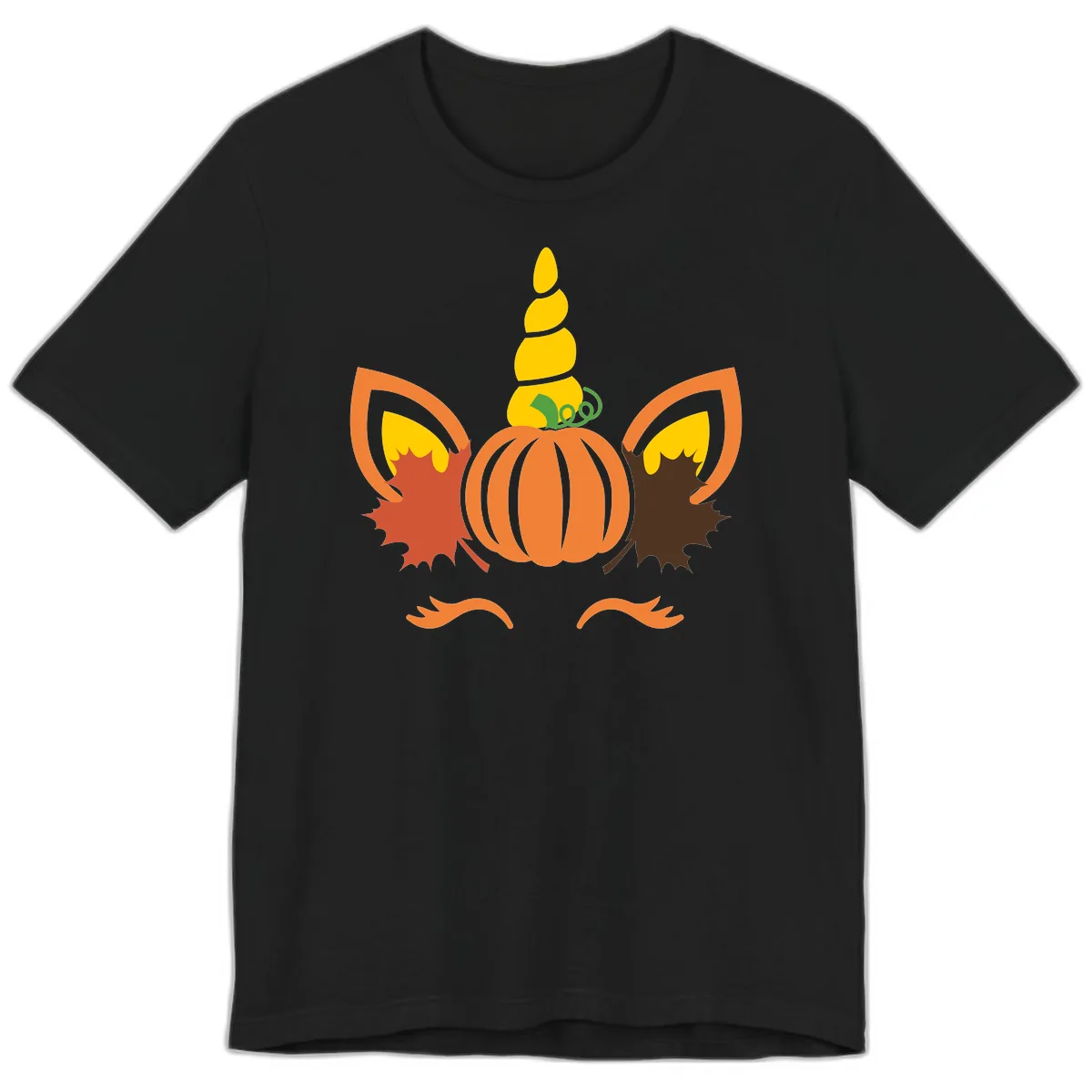 Autumn Unicorn Pumpkin Face Premium T-Shirt in Black