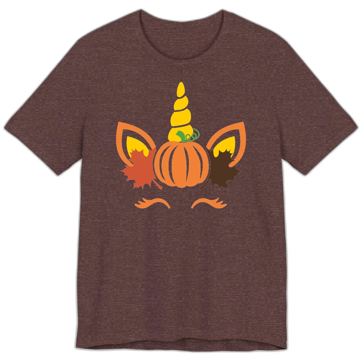 Autumn Unicorn Pumpkin Face Premium T-Shirt in Heather Maroon