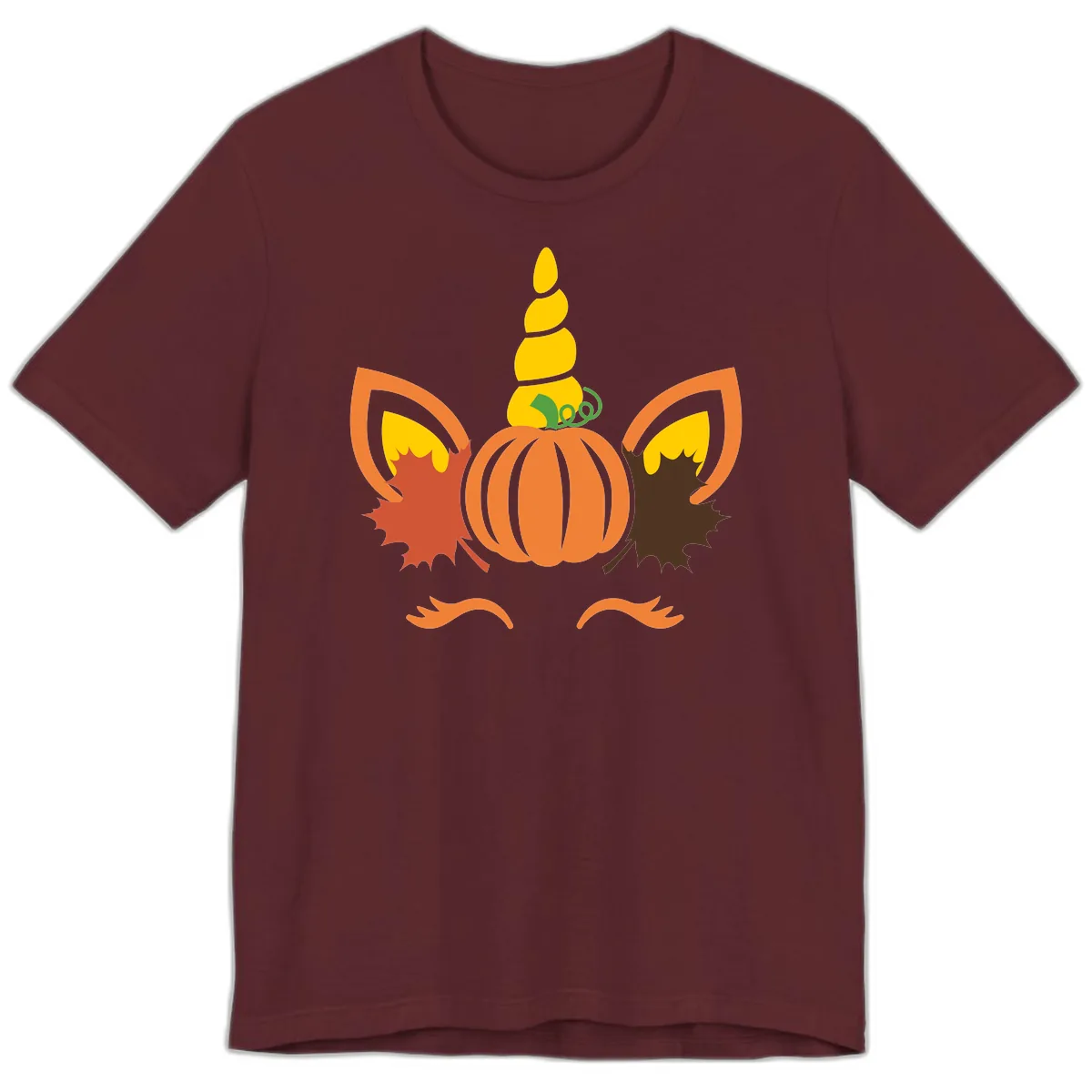 Autumn Unicorn Pumpkin Face Premium T-Shirt in Maroon