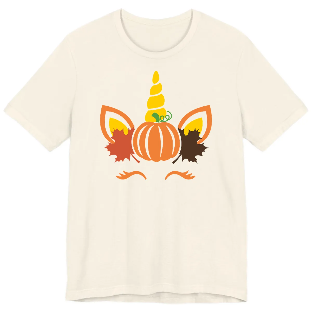 Autumn Unicorn Pumpkin Face Premium T-Shirt in Natural