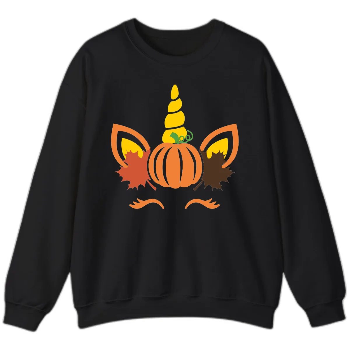 Autumn Unicorn Pumpkin Face Sweatshirt in Black