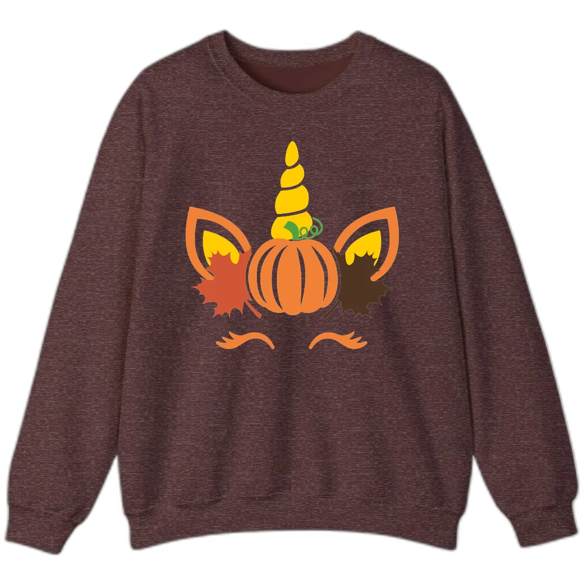 Autumn Unicorn Pumpkin Face Sweatshirt in Heather Sport Dark Maroon