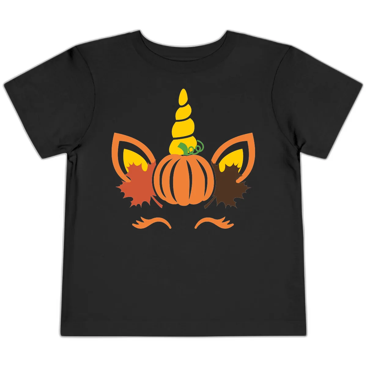 Autumn Unicorn Pumpkin Face Toddler T-Shirt in Black