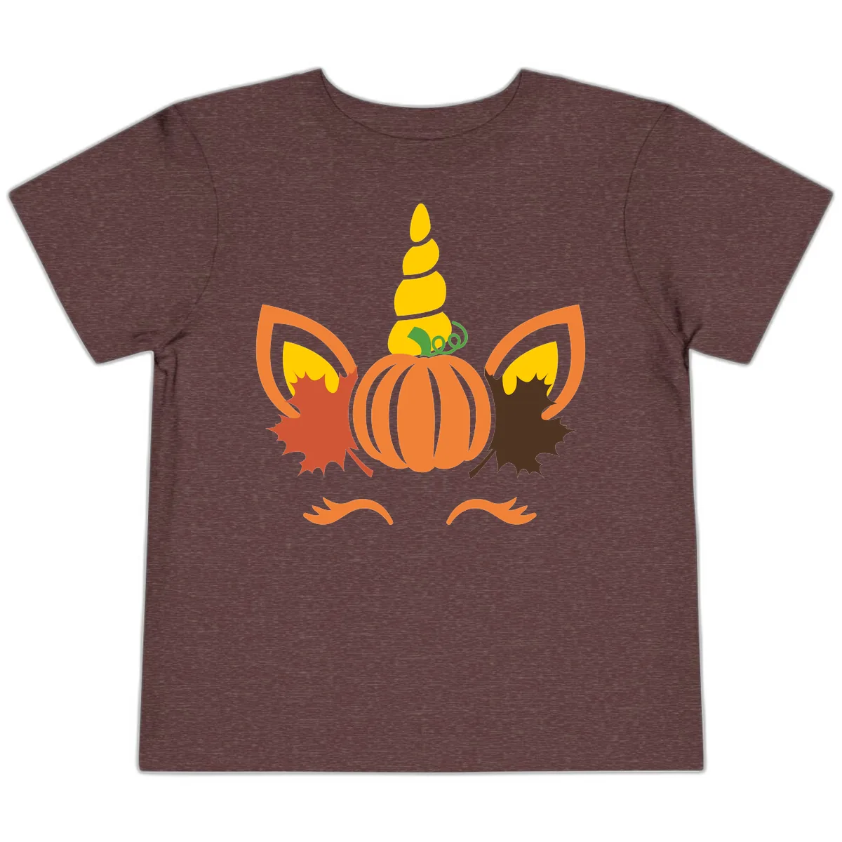Autumn Unicorn Pumpkin Face Toddler T-Shirt in Heather Maroon