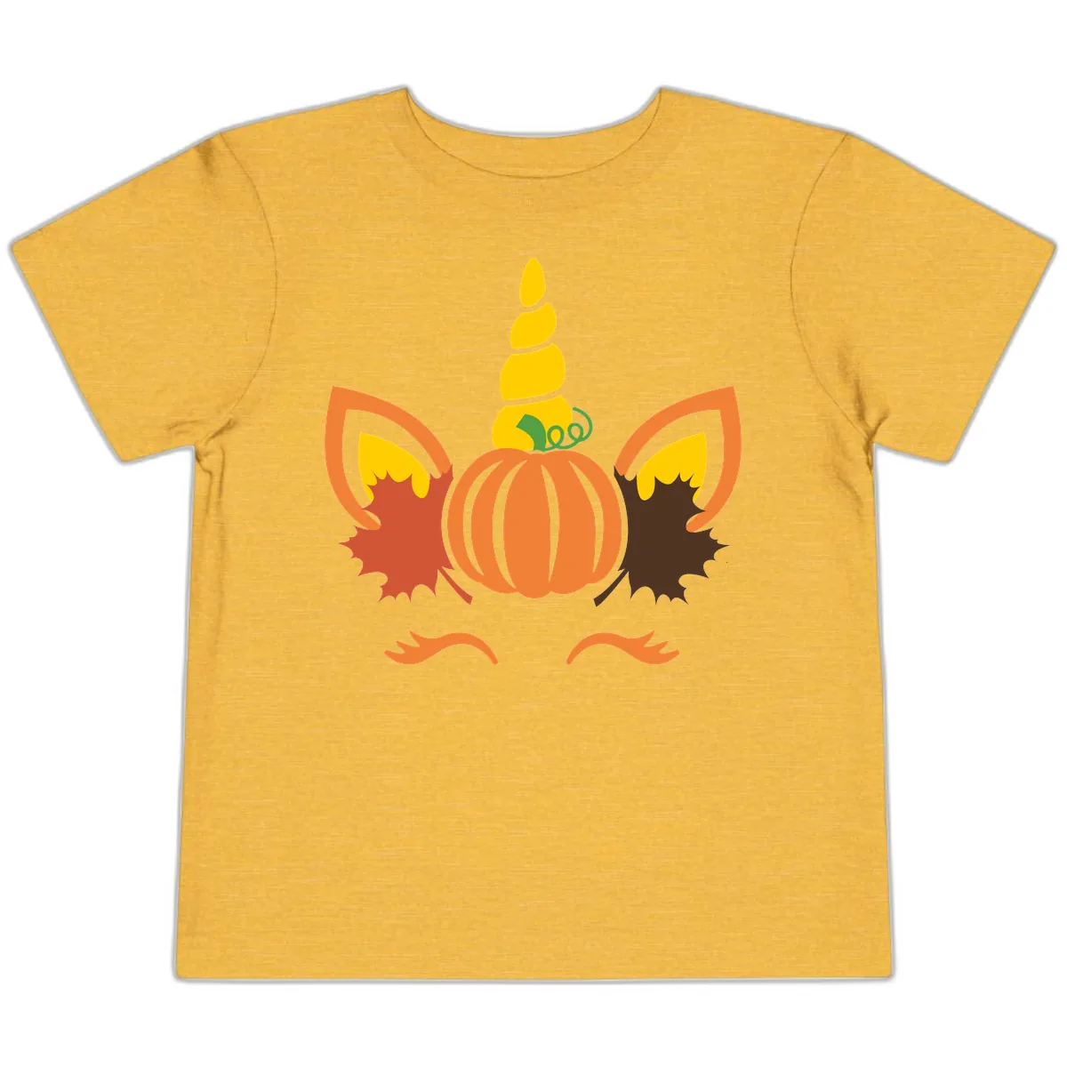 Autumn Unicorn Pumpkin Face Toddler T-Shirt in Heather Yellow Gold