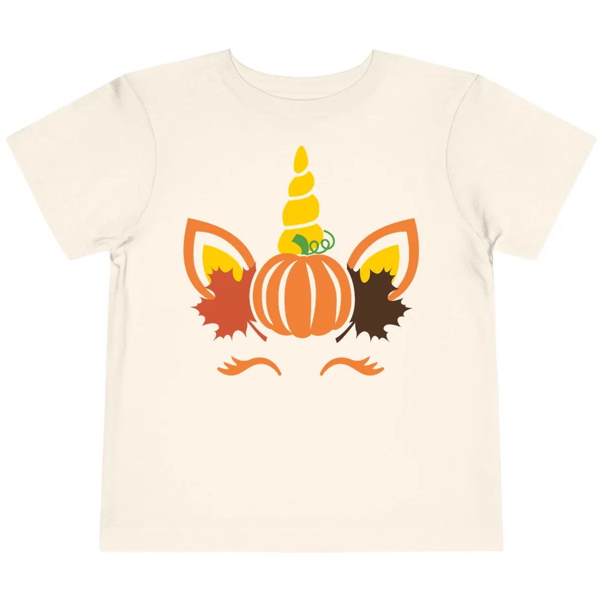 Autumn Unicorn Pumpkin Face Toddler T-Shirt in Natural