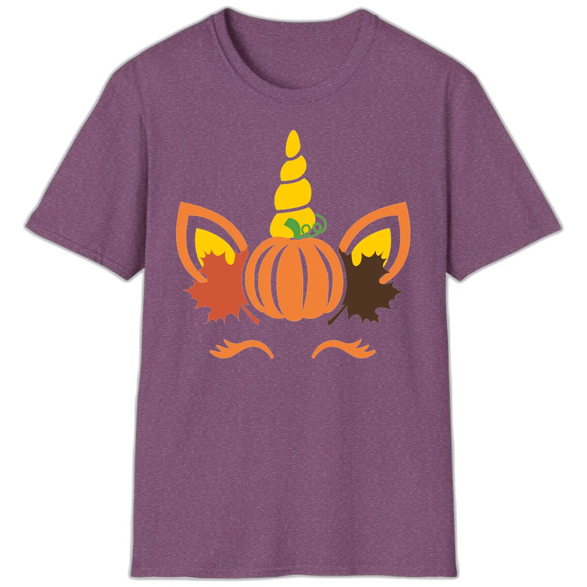 Autumn Unicorn Pumpkin Face T-Shirt in Heather Maroon