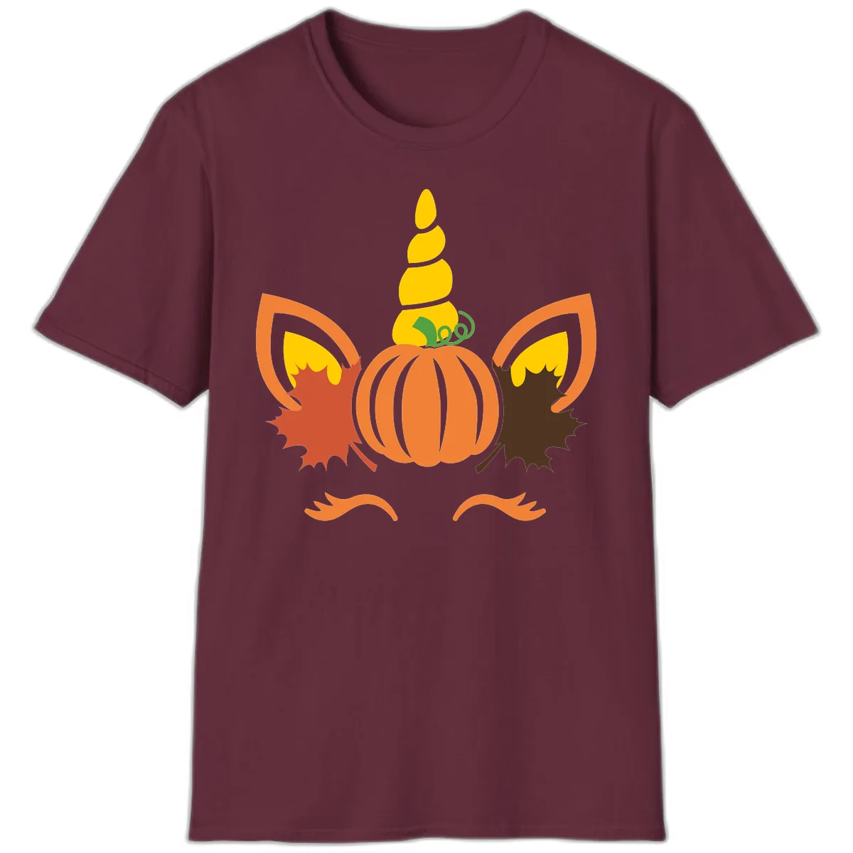 Autumn Unicorn Pumpkin Face T-Shirt in Maroon