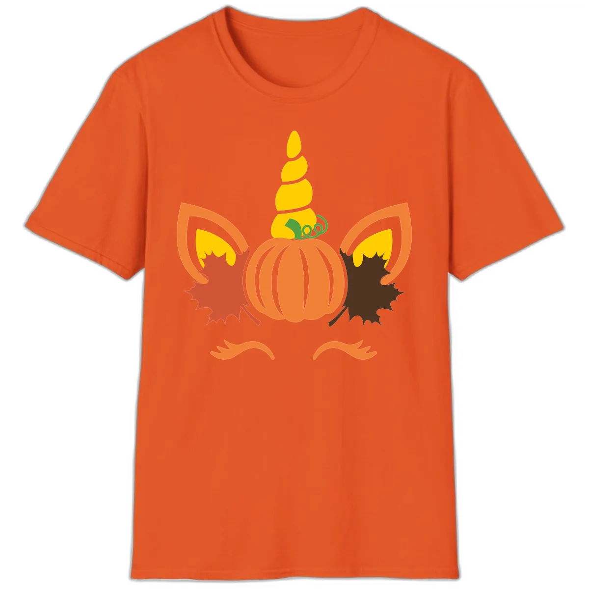 Autumn Unicorn Pumpkin Face T-Shirt in Orange