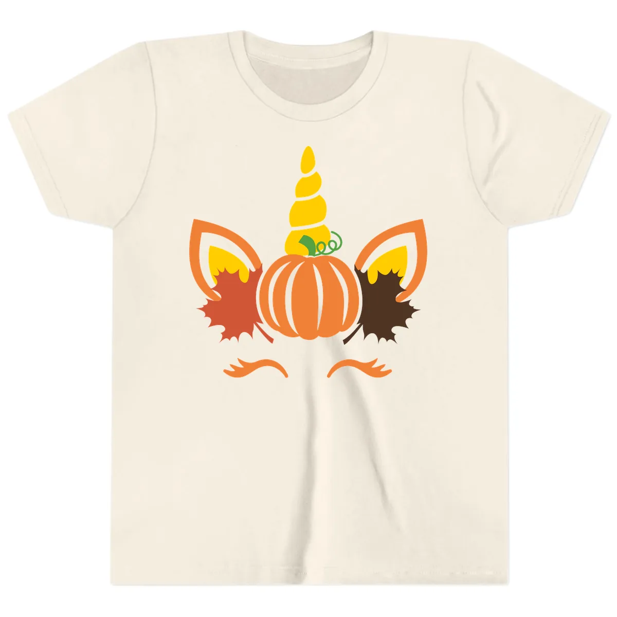 Autumn Unicorn Pumpkin Face Youth T-Shirt in Natural