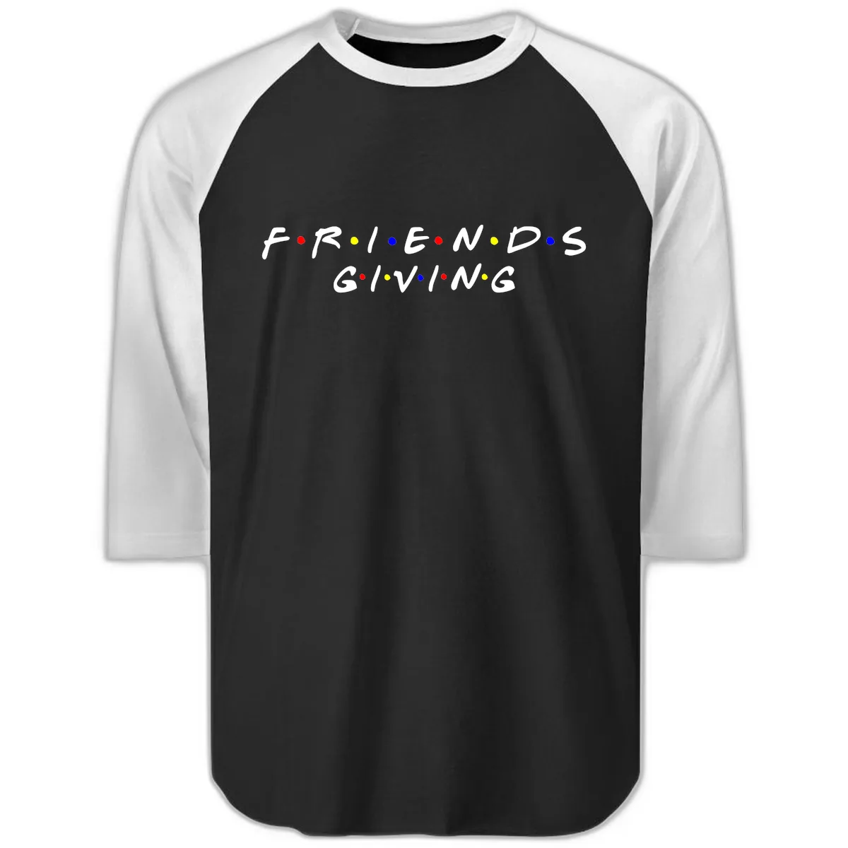 Friendsgiving Typography Design Raglan 3/4 in Black White