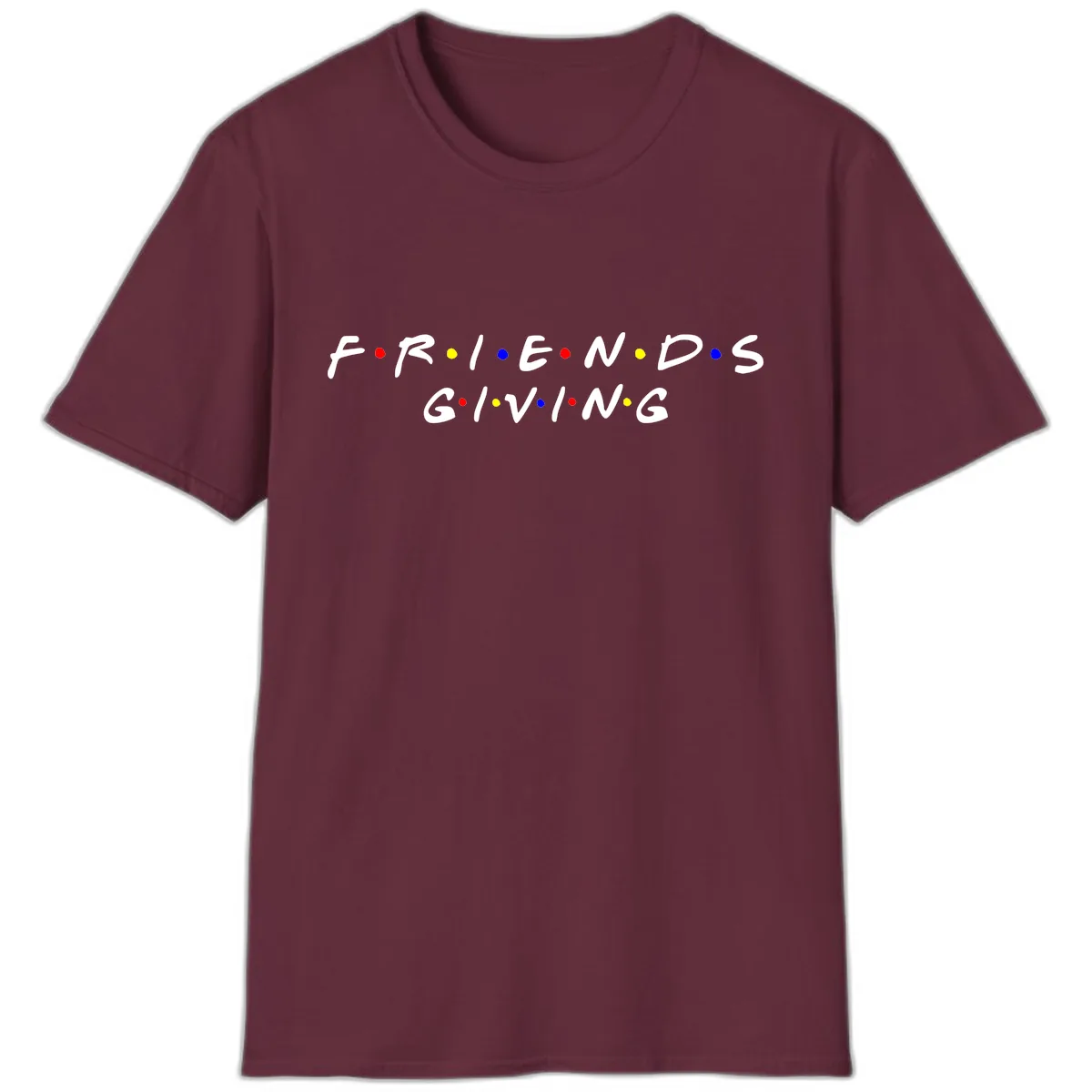 Friendsgiving Typography Design T-Shirt in Maroon